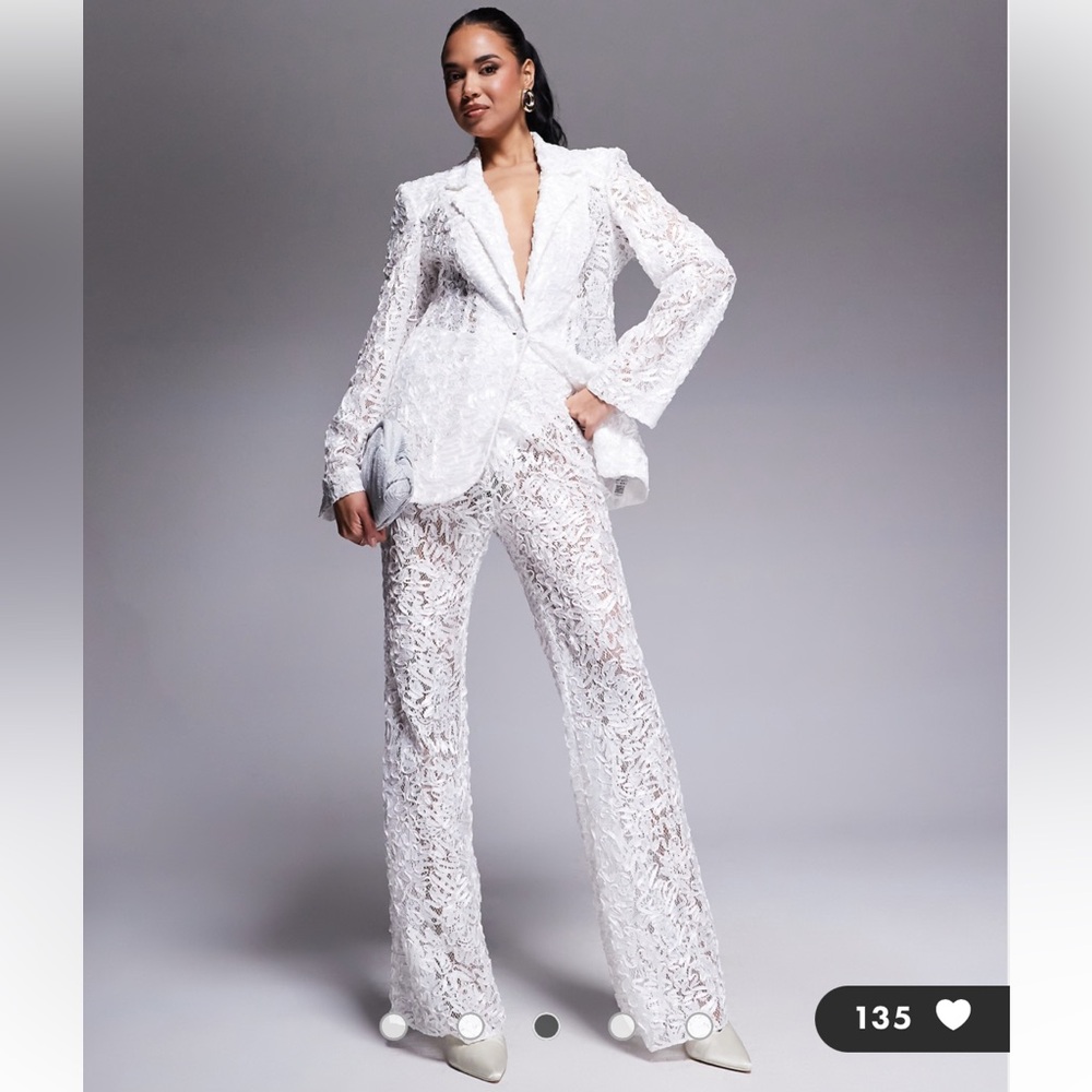 ASOS White Lace Boot Cut Jumpsuit Pants - Picture 6 of 7